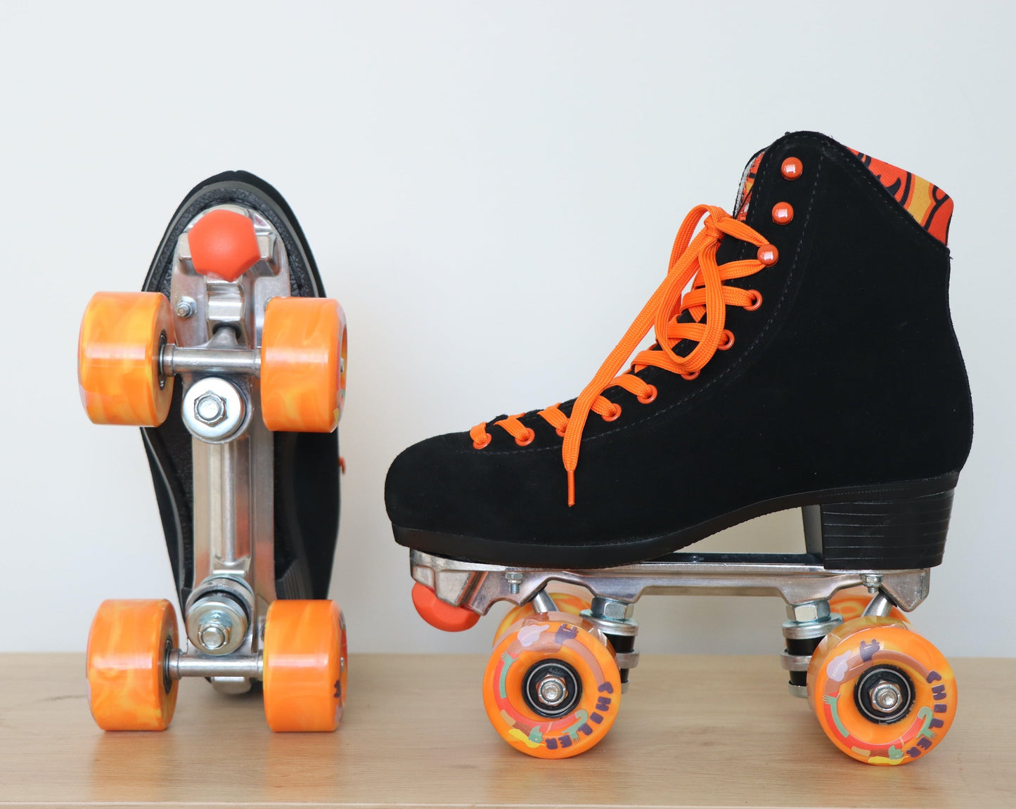 Chuffed Skates black roller skates with toe jam plugs and chiller wheels